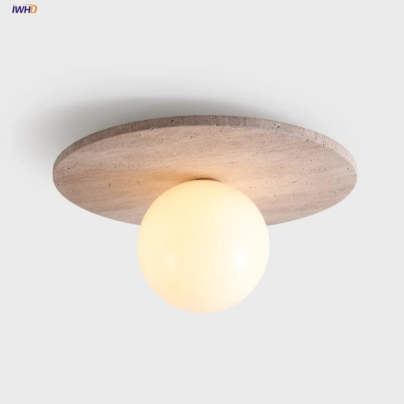 White Glass Ball LED Ceiling Lights Modern Yellow Cave Stone Home Decor