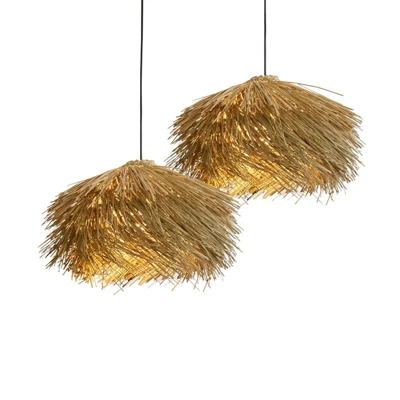 Wabi Sabi Rattan Straw Hat Pendant Chandelier - Nordic Retro B&B Suspended Lamp
