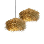 Wabi Sabi Rattan Straw Hat Pendant Chandelier - Nordic Retro B&B Suspended Lamp