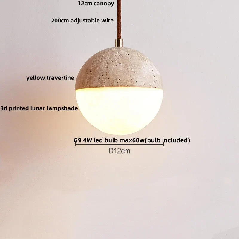 Yellow Travertine LED Pendant Light - Modern Nordic Style Dining Room Fixture.