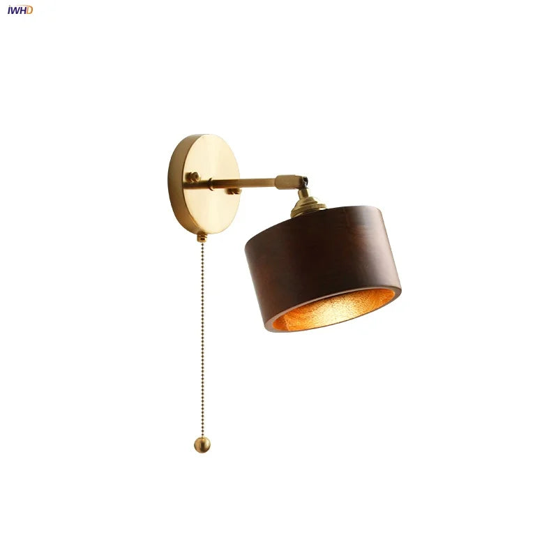 Walnut Wood LED Wall Lamp Sconce Rotatable Up Down Pull Chain Switch Canopy
