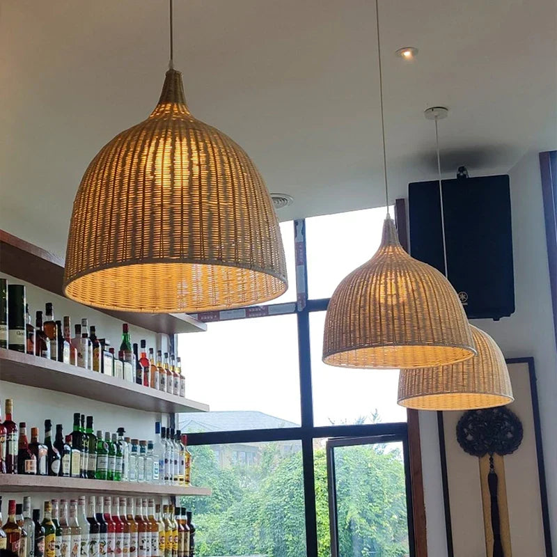 Bamboo Weaving LED Pendant Lights for Home Decor and Dining Room