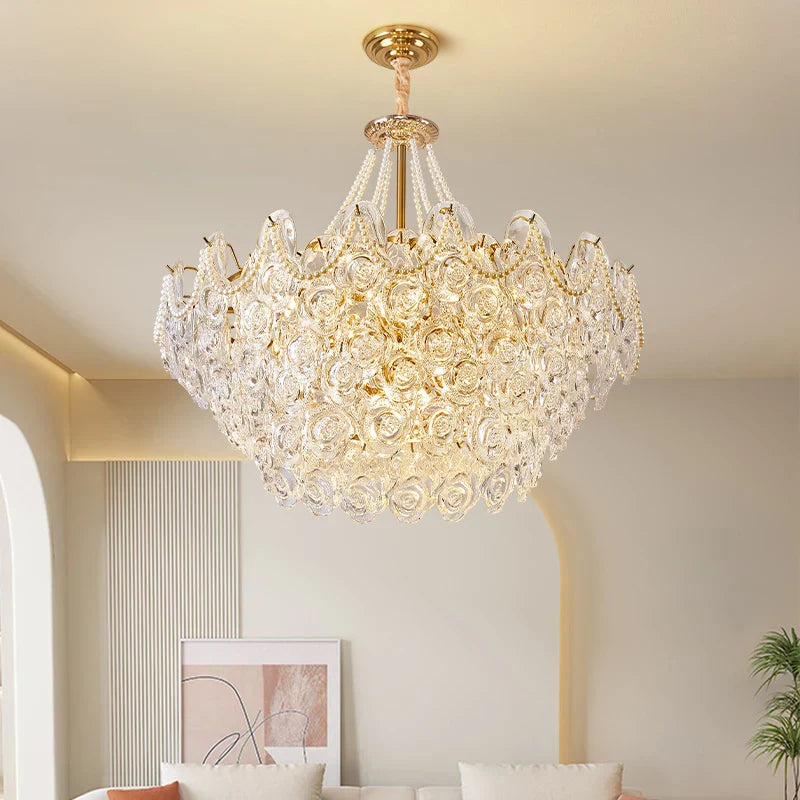 French Chandelier Pearl Glass Rose 2024 Master Bedroom Lighting