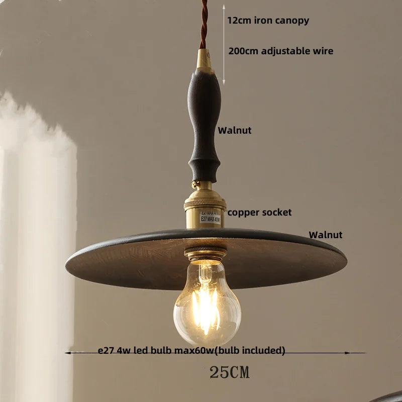 Walnut Wood LED Pendant Light, Modern Nordic Hanging Lamp for Home Decor