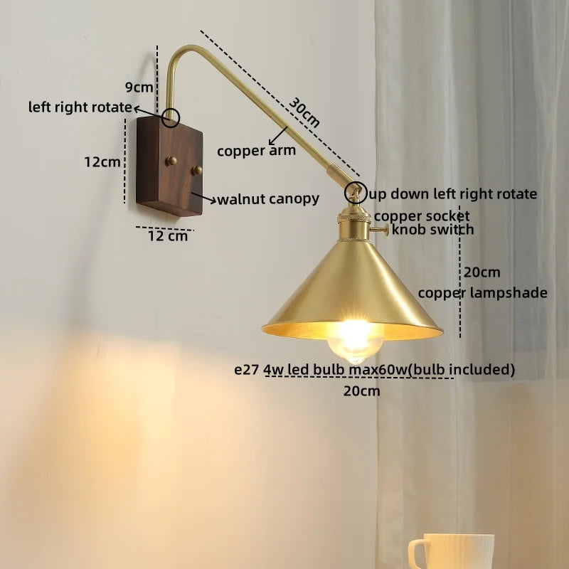 Walnut Copper LED Wall Lights Modern Bedside Lamp Applique Da Parete