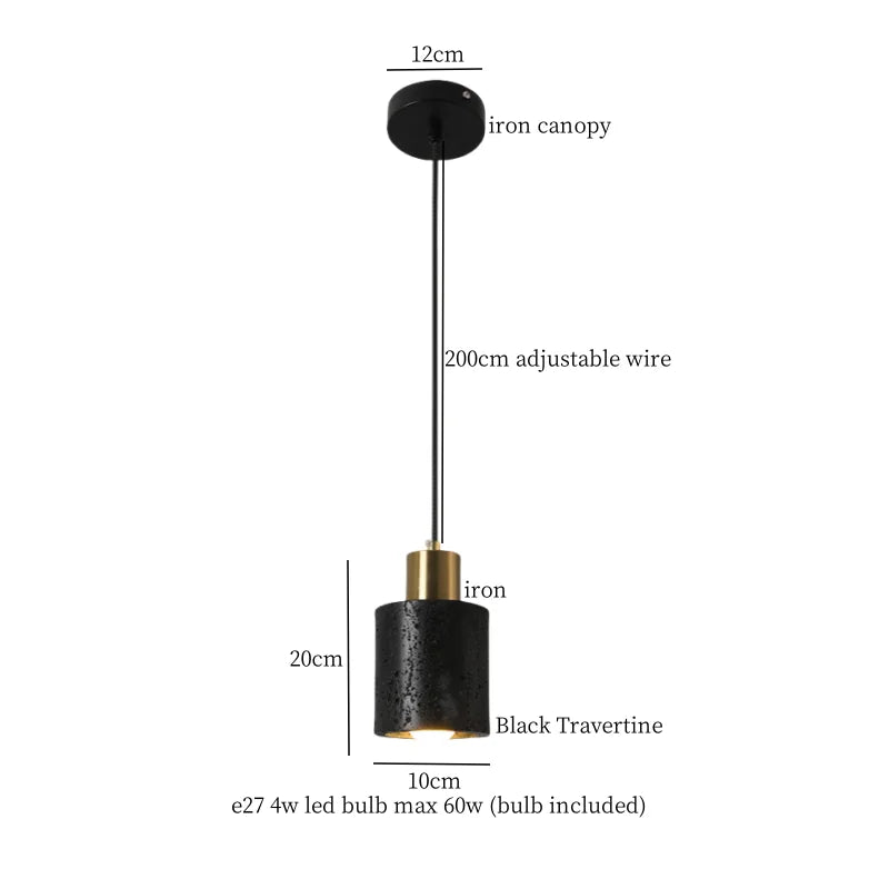 Nordic LED Pendant Lights Black Wood Travertine Hanging Lamp