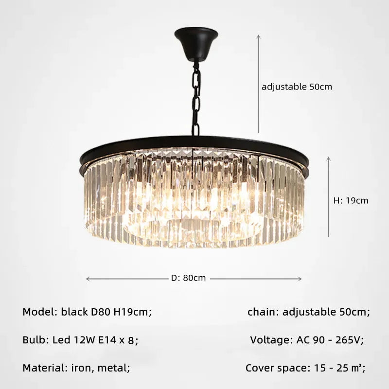 Gold Black Metal Crystal Pendant Lights Chain Hanging LED Suspension Lamp Fixtures