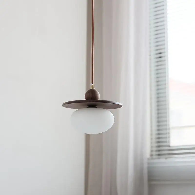 Afralia™ Glass LED Pendant Lamp with Walnut Wood Brass Accent