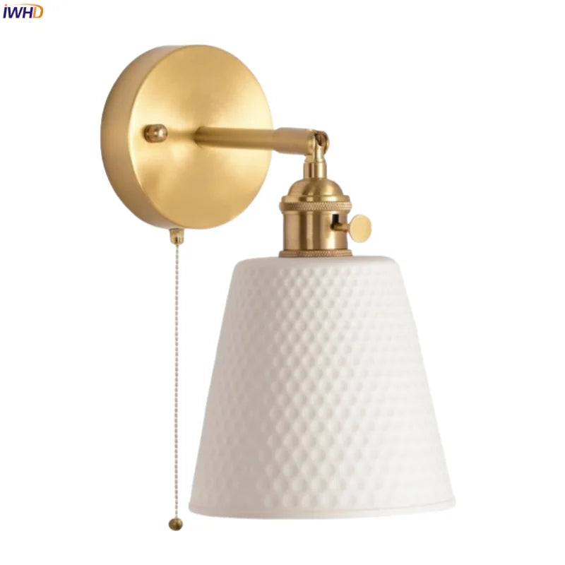 Ceramic LED Wall Sconce Light with Pull Chain Switch