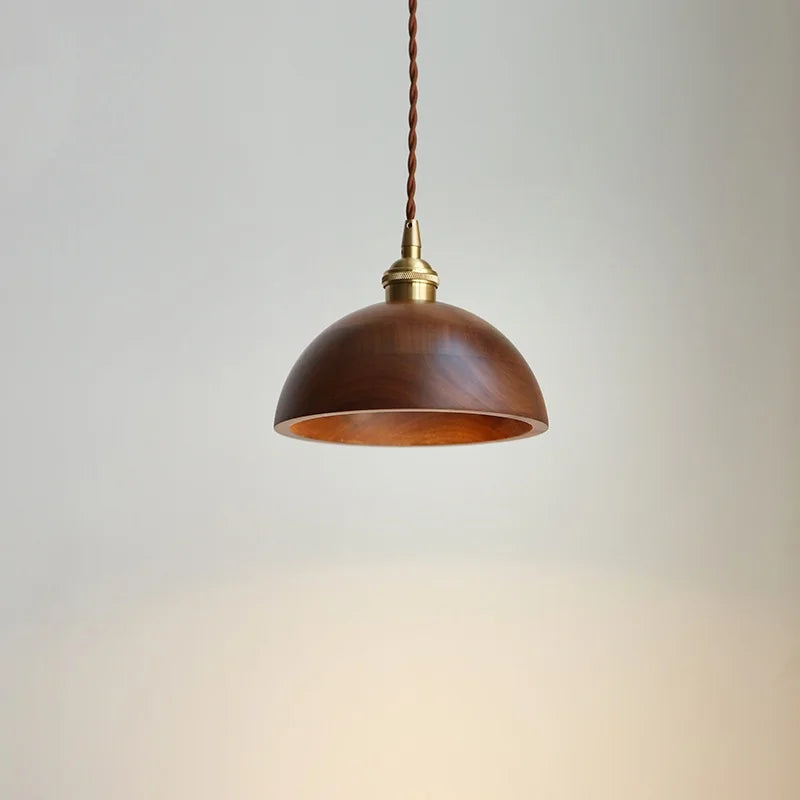 Walnut Wood LED Pendant Light, Modern Nordic Hanging Lamp for Home Decor