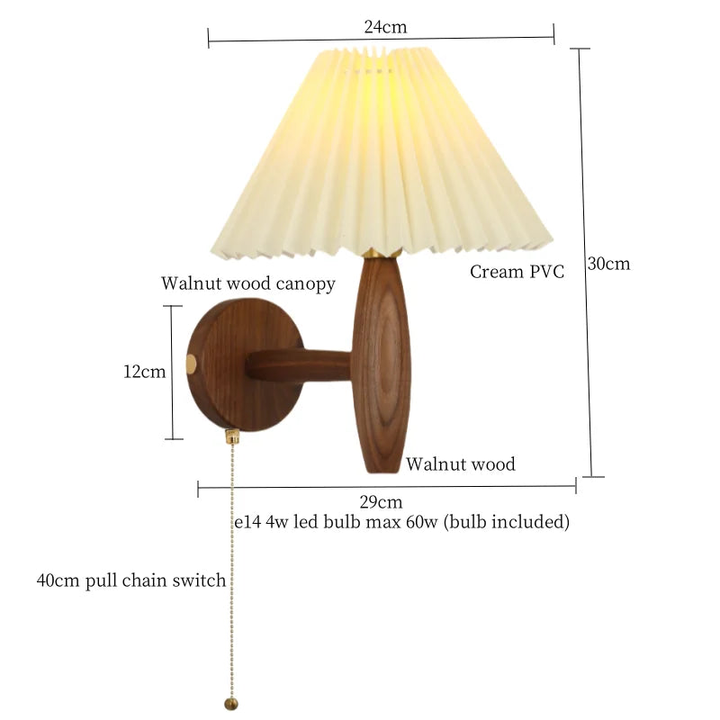 Cream PVC LED Wall Lamps Japanese Walnut Wood Applique Murale
