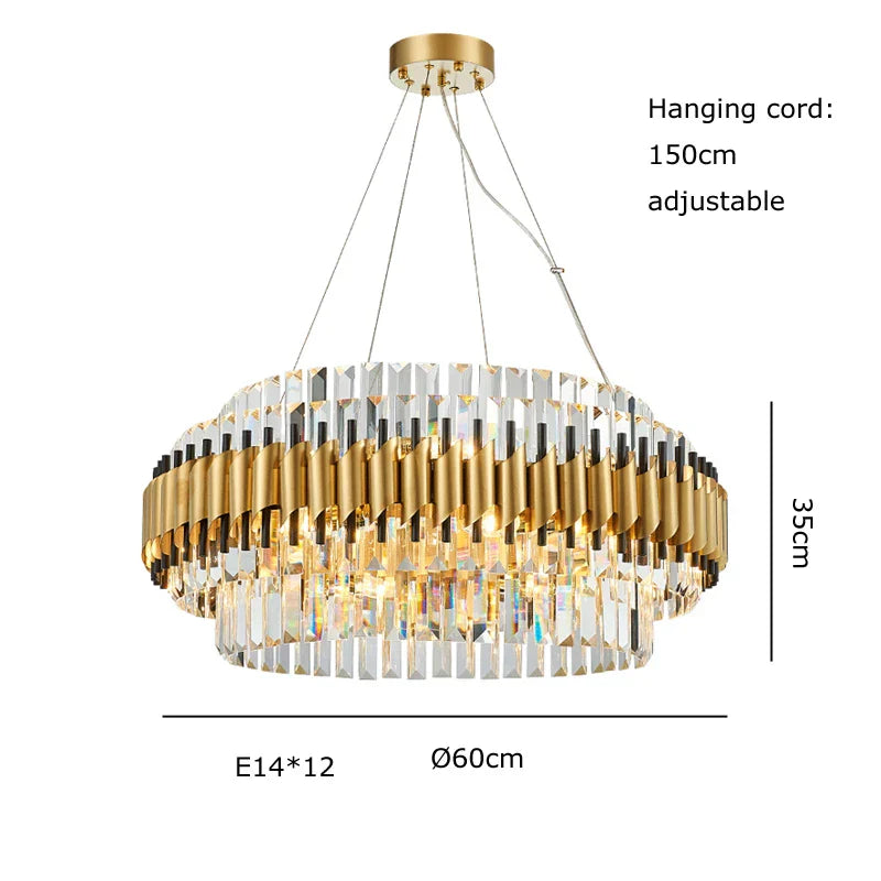Gold Crystal Chandelier LED Ceiling Pendant Light - Luxurious Living Room Decor