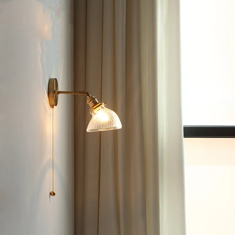 Green Glass LED Wall Sconce, Modern Nordic Rotate Copper Stair Light