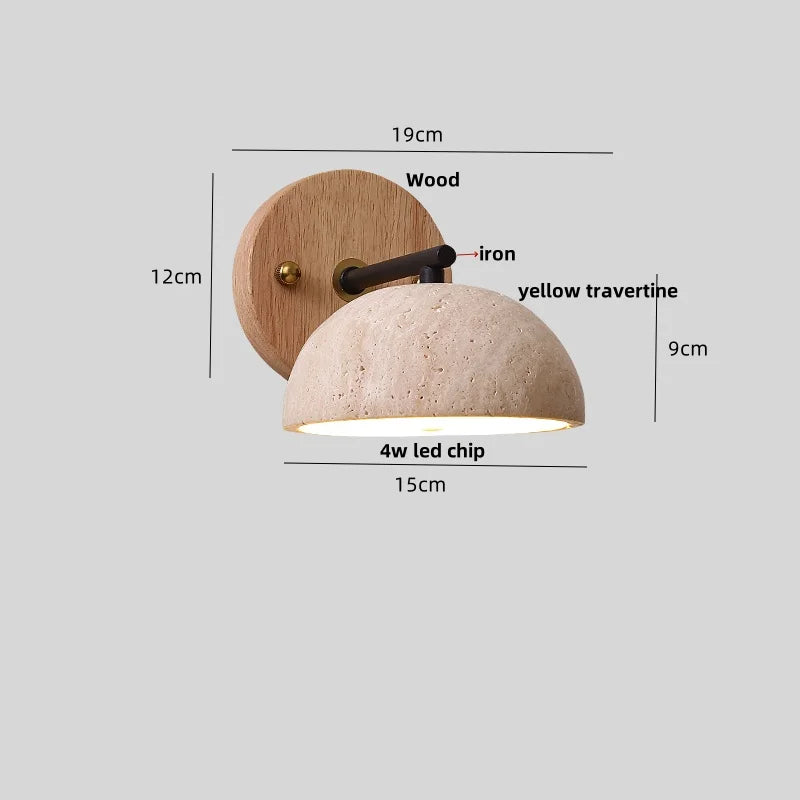 Iron Yellow Travertine Wall Lights, Pull Chain Switch, LED Sconce for Bedroom, Bathroom.