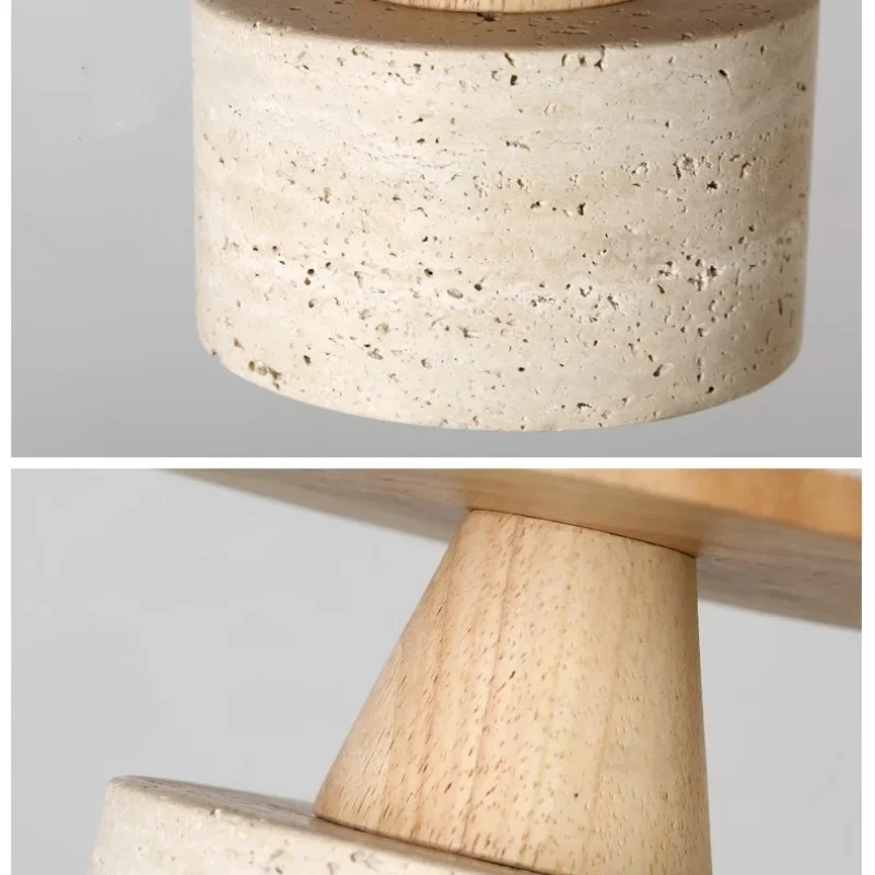 Yellow Travertine LED Pendant Lamp with Natural Wood Accent