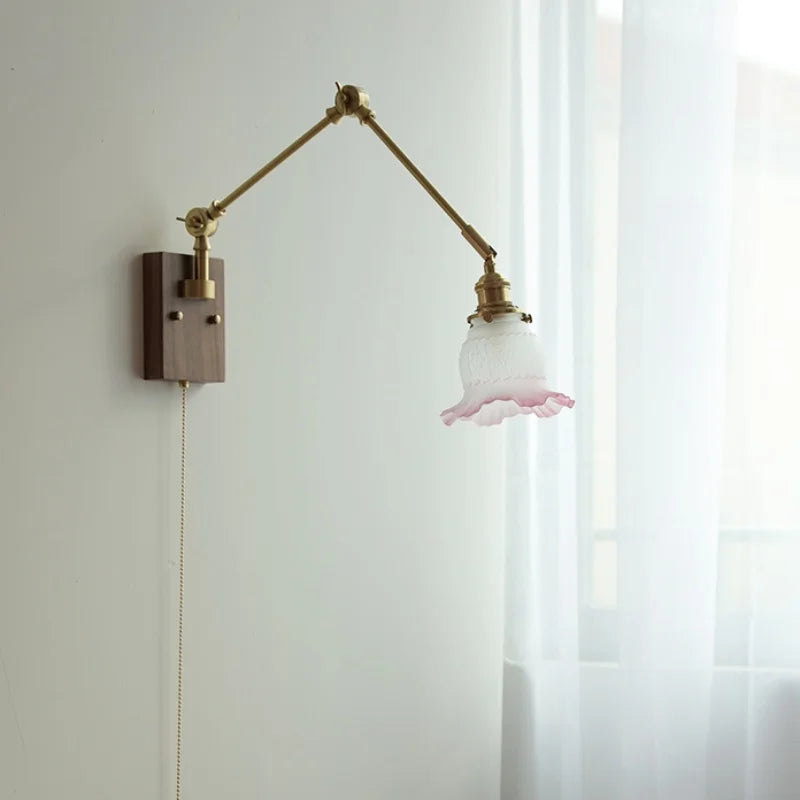 Pink Glass Wall Sconce with Rotatable Arms - LED Stair Light Fixtures