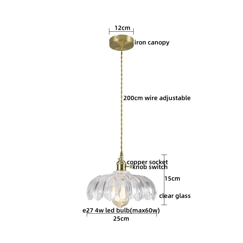 Copper Glass Chandelier LED Pendant Light for Living Room Dining Bar Kitchen