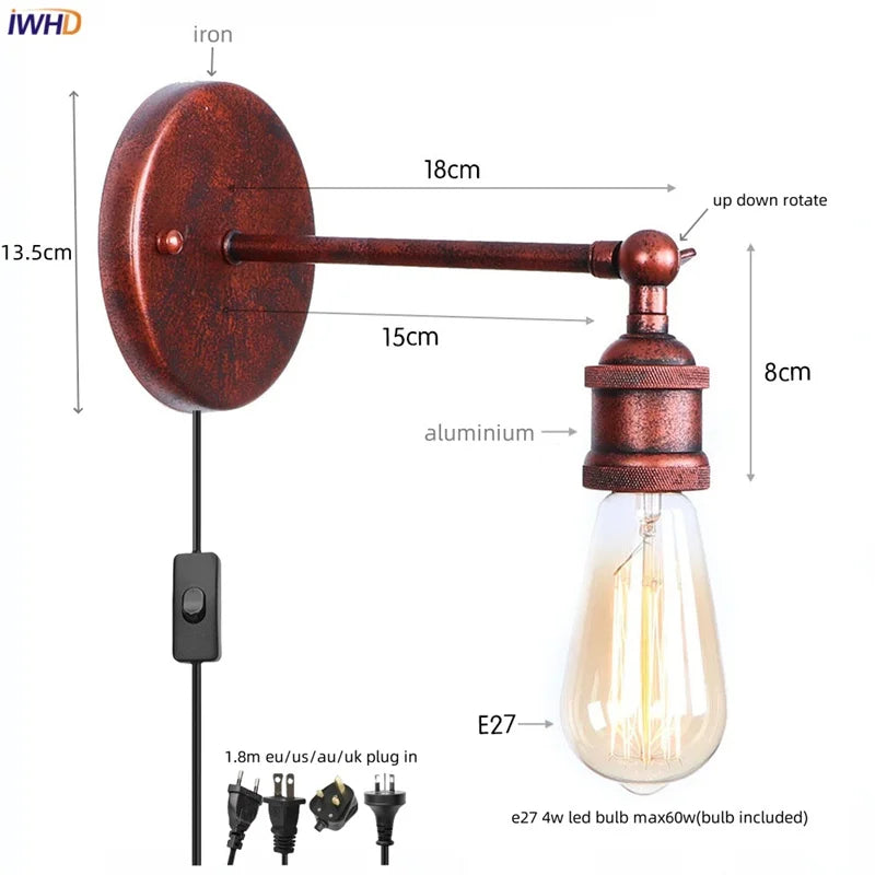 Afralia™ Loft LED Wall Light Industrial Vintage Bedroom Bedside Lamp