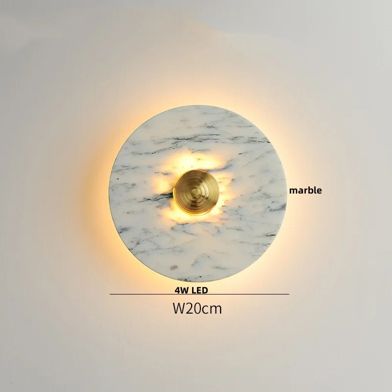 Round Black Iron LED Wall Lamp Bulgari Marble White Glass Stair Light
