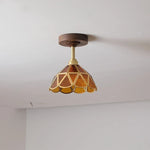 Amber Glass LED Ceiling Light Modern Wood Canopy Kids Room Fixture