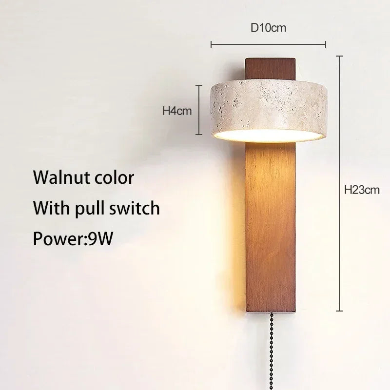 Travertine Wall Sconce Light Wood Rotatable for Bedroom Bedside