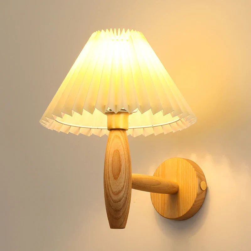 Cream PVC LED Wall Lamps Japanese Walnut Wood Applique Murale