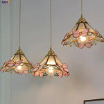 Nordic Pink Glass LED Pendant Light with Adjustable Brass Wire