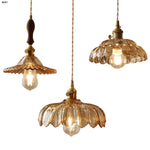 Modern Amber Flower Glass LED Pendant Light - Nordic Design