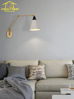 Gold Lustre Copper Swing Arm Wall Lamp LED E27 for Villa Bedroom Study