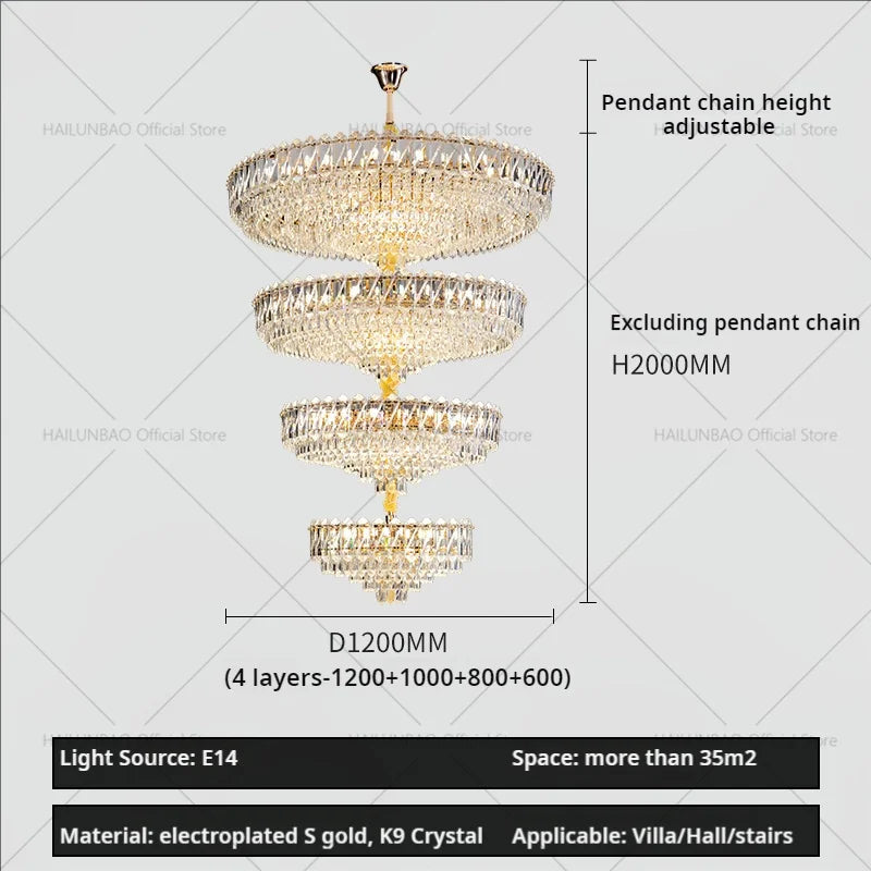 Modern Crystal Chandelier for Duplex Living Room, Lift High Hollow Design