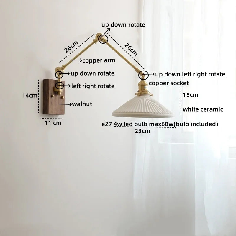 Ceramic Copper Swing Arm LED Wall Lights for Home Decor
