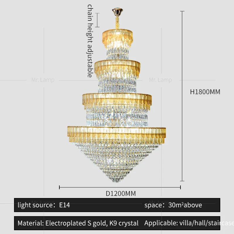 European Duplex Villa Crystal Chandelier Loft LED Light