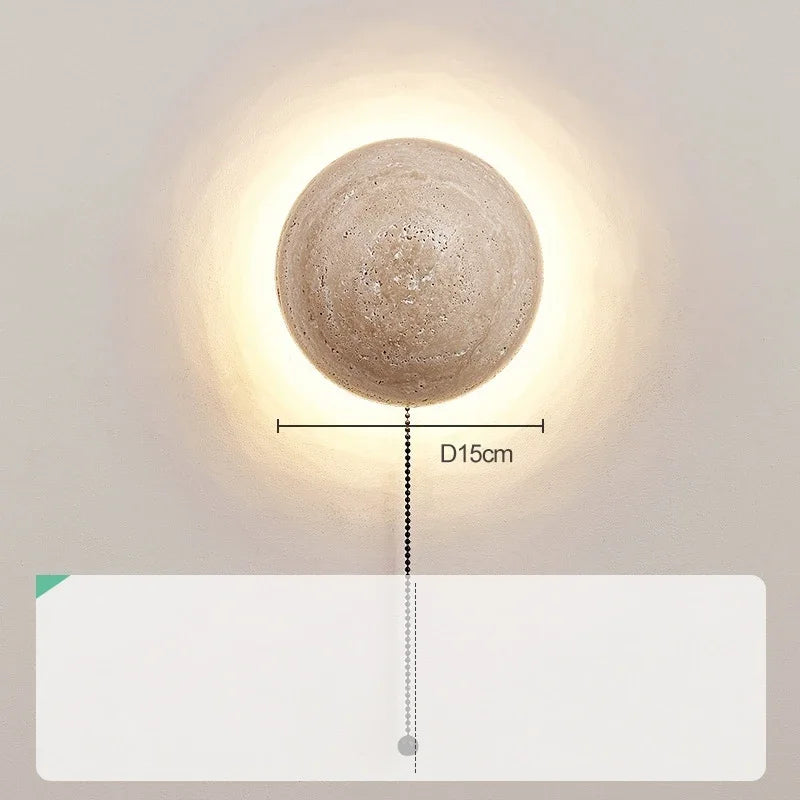 Round Stone Wall Mounted LED Sconce for Living Room & Bedroom