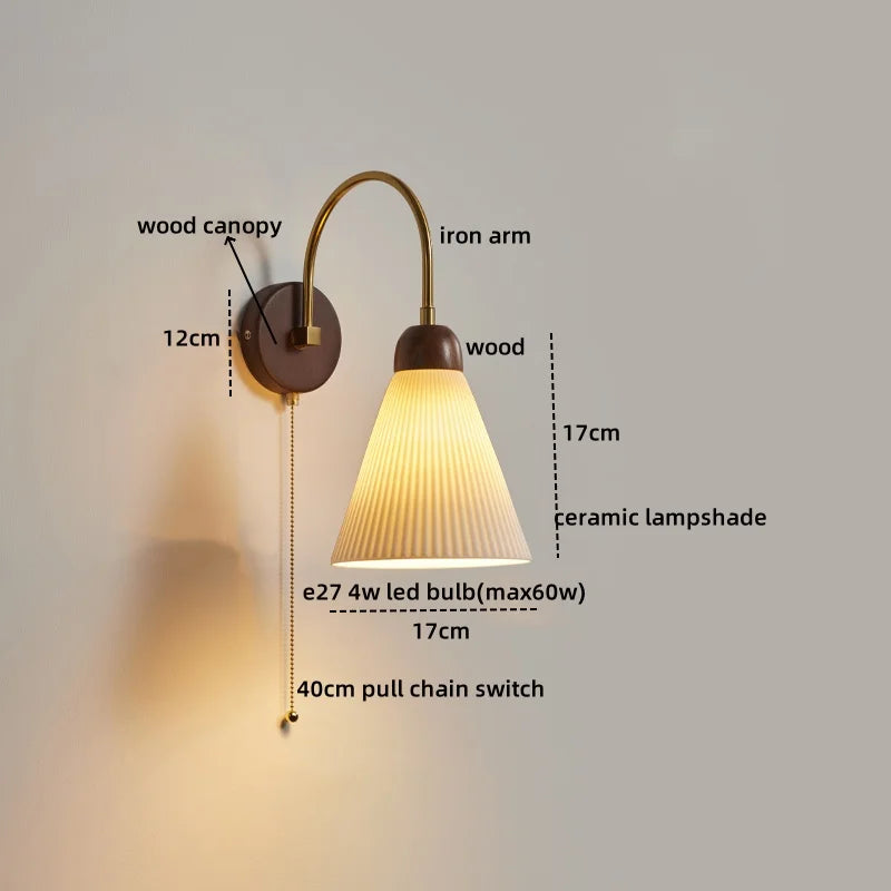 Ceramic Wood LED Wall Lights Modern Bedside Lamp for Home Decor