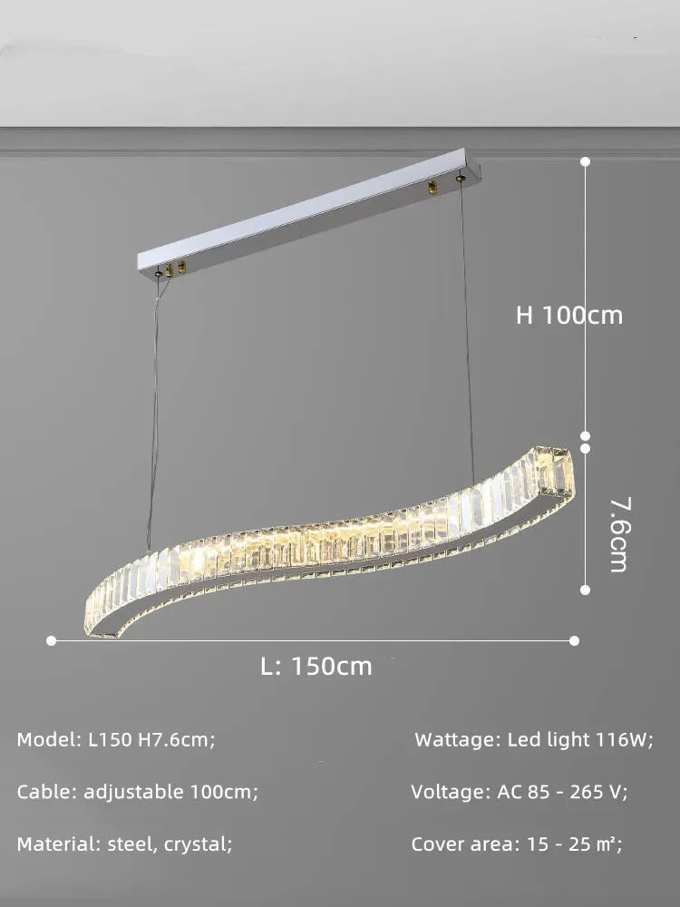 Afralia™ Wave Crystal LED Pendant Light for Modern Dining Room