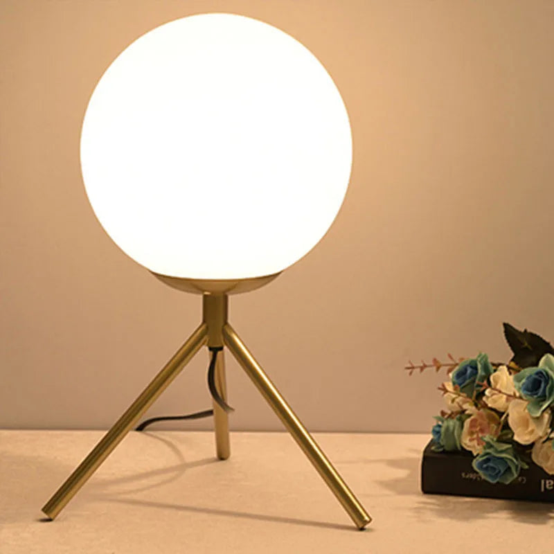 LED Brass Glass Table Lamp for Bedside Reading Desk - Modern Round Ring Design