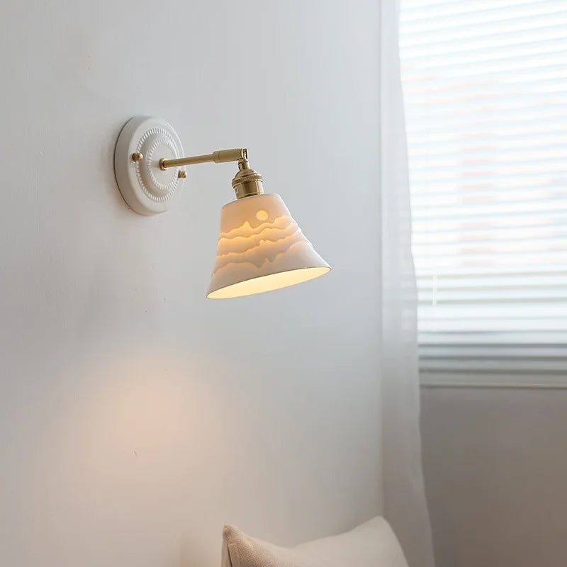 Afralia™ Copper Ceramic LED Wall Lamp with Pull Chain Switch for Stair Living Room
