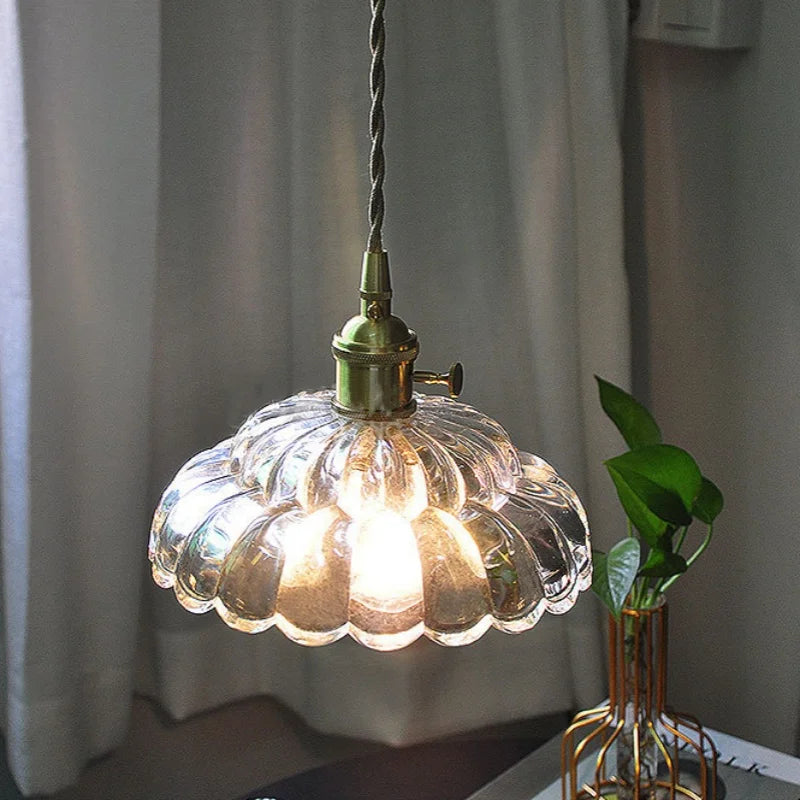 Walnut LED Glass Flower Pendant Light Fixture Adjusts Wire Modern Dining Bathroom