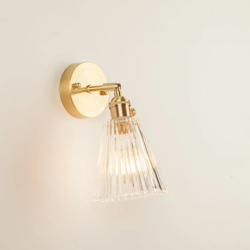 Afralia™ Striped Glass LED Wall Sconce Copper Arm Vintage Lampara Pared