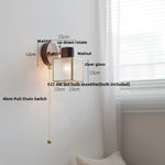 Clear Glass LED Wall Sconce Walnut Wood Bedroom Living Room Modern Fixture