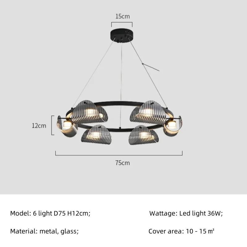 Smoky Gray Glass Chandelier LED Pendant Light for Luxe Dining Room