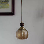 Amber Glass LED Pendant Light - Modern Nordic Design with Iron Base