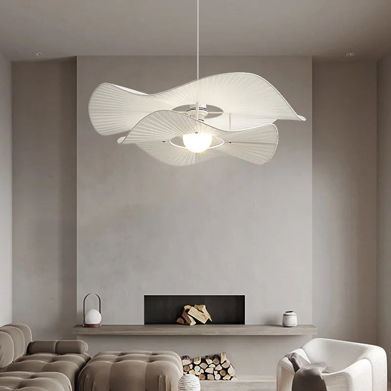 Pleated Fabric Pendant Lights E27 White Chandelier - Nordic 2 Layer Design