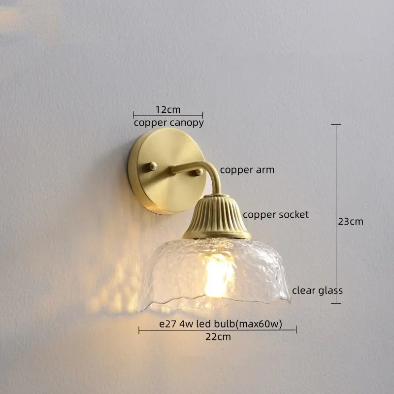 Copper Glass LED Wall Lamp Japanese Style Home Decor Fixture
