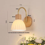 Nordic LED Wall Sconce Pull Chain Switch Wood Canopy Ceramic Bedside Lamp