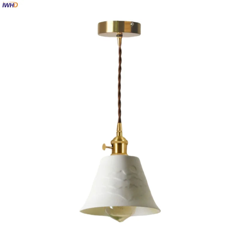 White Ceramic LED Pendant Lamps with Vintage Brass Finish