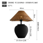 Wabi-sabi Ceramic Rattan Weave Table Lamp LED E27 for Living Room Bedroom Hotel
