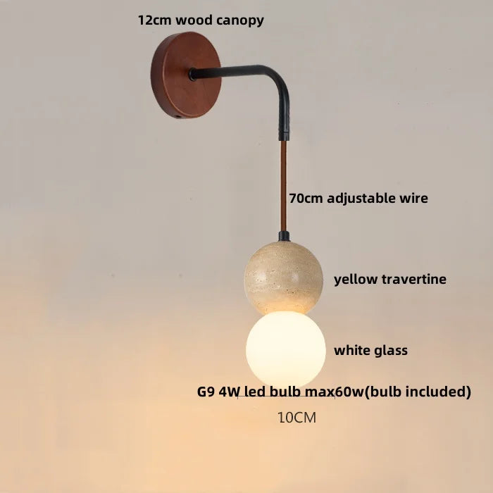 LED White Glass Wall Light Fixture Modern Pull Chain Switch Bedside Sconce