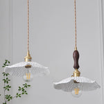 Walnut Wood LED Pendant Light with White Ceramic Knob Switch