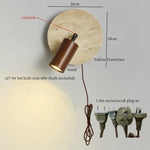 White Glass LED Wall Lamps Pull Chain Yellow Travertine Modern Bathroom Light